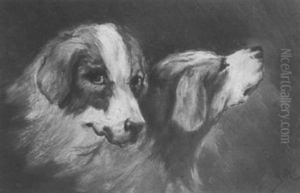 Hundeportrait Mit Zwei Weis-rot Gefleckten Jagdhunden Oil Painting by John Atkinson