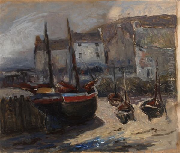 Beached Boats, Cornwall Oil Painting by William Edwin Atkinson