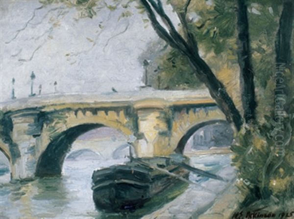 Canal Boat Below The Bridge Oil Painting by William Edwin Atkinson