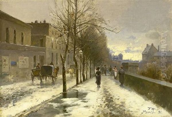 Winterliche Strasenansicht Oil Painting by Antoine-Ferdinand Attendu