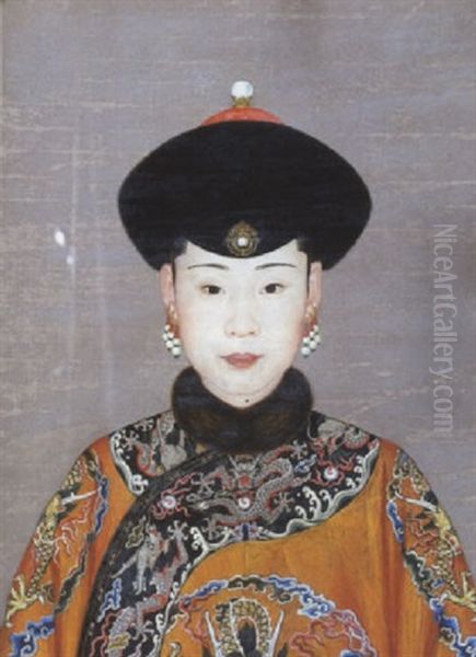 Portrait De La Concubine Chun-hui Oil Painting by Jean-Denis Attiret