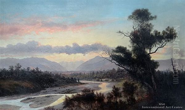 River Landscape Oil Painting by Thomas Reginald Attwood