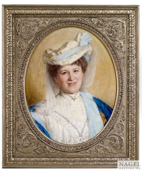 Portrait Der Luise Kienlin (geb. 1869), Geborene Auberlen Als Schulterstuck. Portrait Des Emil Kienlin (geb. 1856) Als Schulterstuck Oil Painting by Wilhelm Auberlen