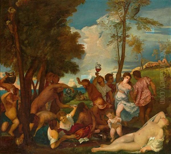 Bacchanal (after Titian) Oil Painting by Wilhelm Auberlen