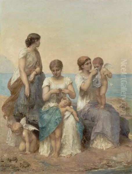 Minding The Children Oil Painting by Jean-Ernest Aubert