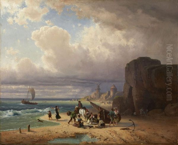 Kustenlandschaft Mit Reicher Staffage Oil Painting by Eugen Adam