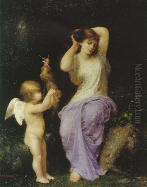 Jeune Femme Et Ange Oil Painting by Jean-Ernest Aubert