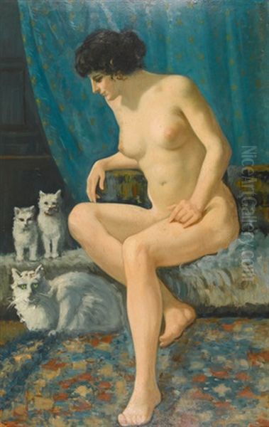 Weiblicher Akt Mit Katzen Oil Painting by William-Victor Aubert