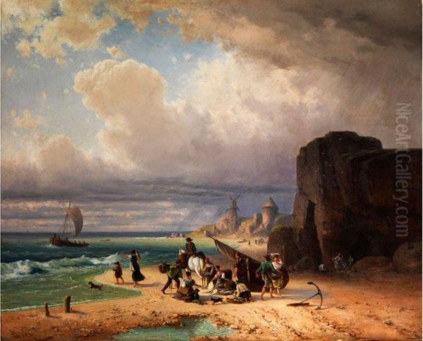 Kustenlandschaft Mit Fischern Oil Painting by Eugen Adam