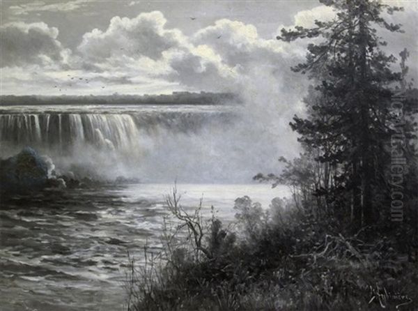 Niagara Falls Oil Painting by Constant Auguste de L' Aubiniere