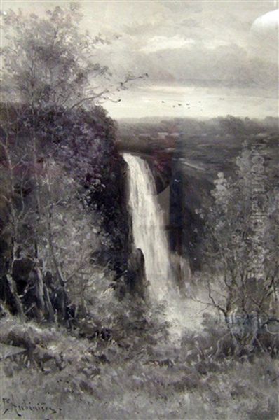 Montgomery Falls, Near Quebec Oil Painting by Georgina M. de l' Aubiniere