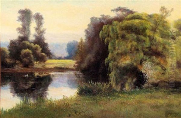 Willow Tree By The Lake Oil Painting by Georgina M. de l' Aubiniere