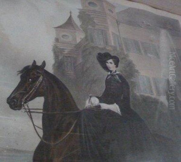 Kaiserin Elisabeth Von Oesterreich (an Equestrian Portrait) Oil Painting by Franz Adam