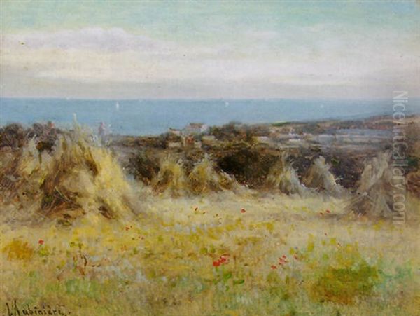 A Field Of Haystacks On The Jersey Coast Oil Painting by Georgina M. de l' Aubiniere