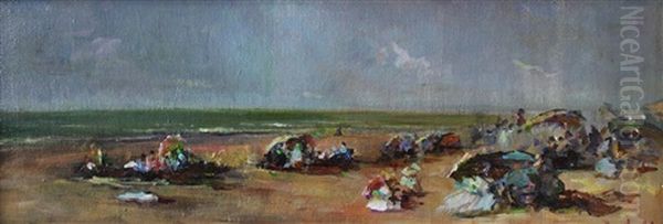 Beach Scene Oil Painting by Albert Aublet