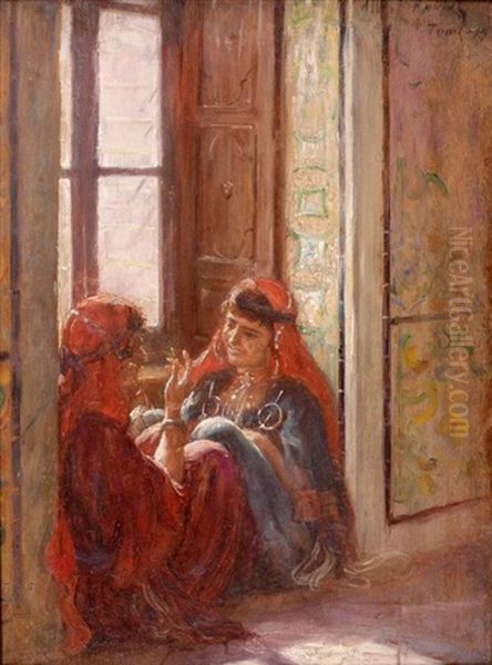 Causerie Dans Un Palais De La Medina De Tunis Oil Painting by Albert Aublet