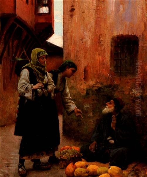 Jeunes Filles Ottomanes Au Marche, Sofia Oil Painting by Albert Aublet