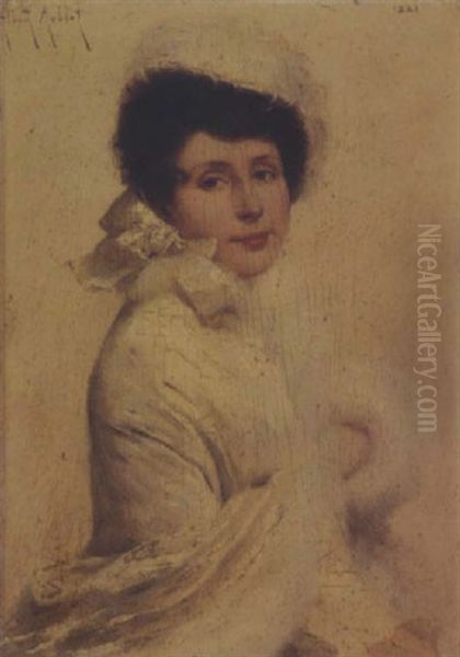 Portrait De Jeune Femme En Blanc Oil Painting by Albert Aublet