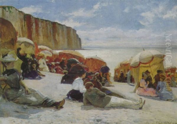 A Day At The Beach Oil Painting by Albert Aublet