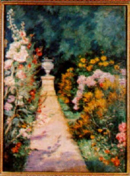 L'allee Bordee De Fleurs Oil Painting by Albert Aublet