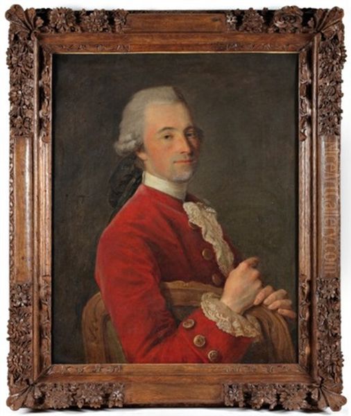 Portrait D'un Gentilhomme A La Veste Rouge Oil Painting by Etienne Aubry