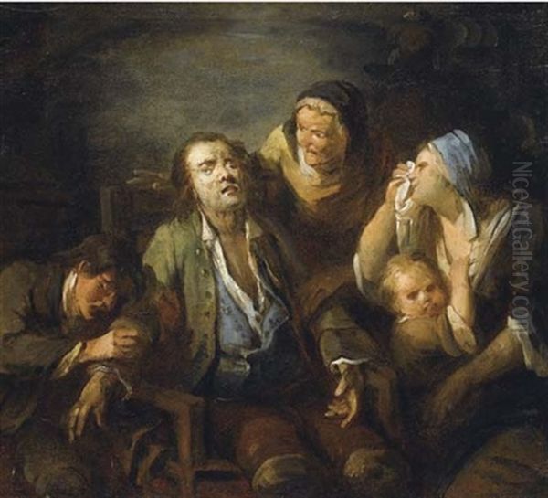 La Mort Du Pere De Famille Oil Painting by Etienne Aubry