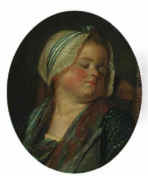 A Little Girl Sleeping In A Chair Oil Painting by Etienne Aubry