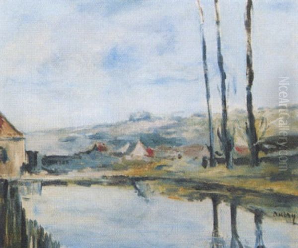 Dorf Mit Weiher Oil Painting by Henri-Louis Aubry