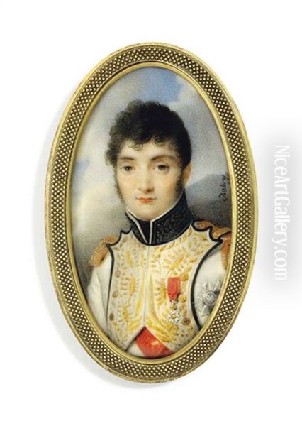 Jerome Bonaparte (1784-1860), King Of Westphalia, In Blue-piped White Uniform Of The Westphalian Infantry, With Gold-embroidered Facings Oil Painting by Louis Francois Aubry