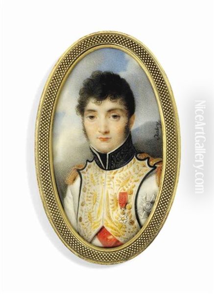 Jerome Bonaparte (1784-1860), King Of Westphalia, In Blue-piped White Uniform Of The Westphalian Infantry, With Gold-embroidered Facings, Black Collar Embroidered In Gold Oak Leaves Oil Painting by Louis Francois Aubry