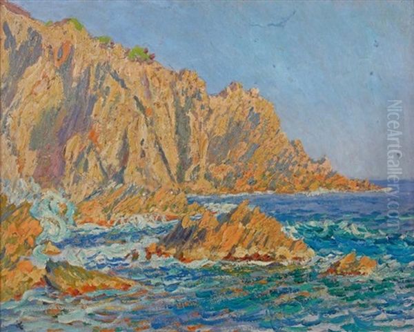 Rochers Fauves De Porquerolles Oil Painting by Jean Francis Auburtin