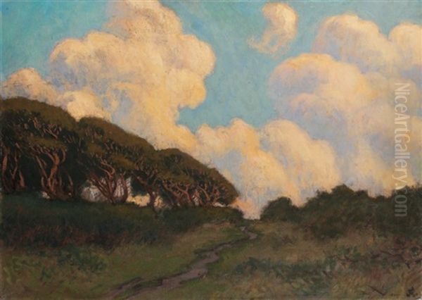 Pres Des Moutiers, Effet De Nuages, Les Bois De Varangeville (normandie) Oil Painting by Jean Francis Auburtin