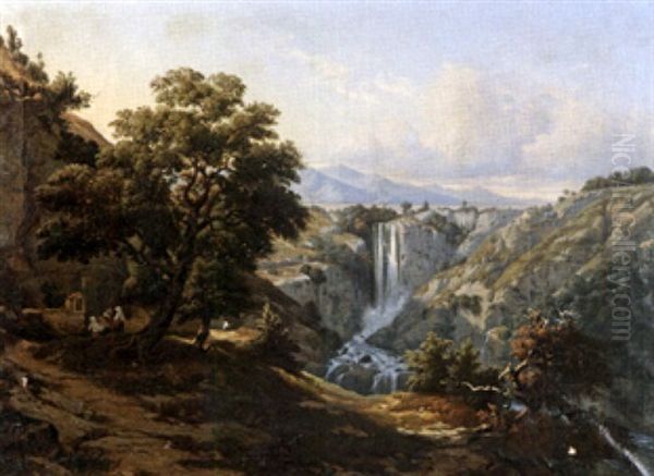 Paysage A La Cascade Oil Painting by Edouard Audiffred