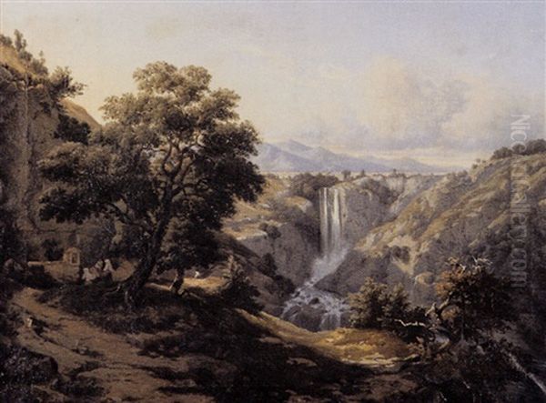 Paysage A La Cascade En Italie Oil Painting by Edouard Audiffred