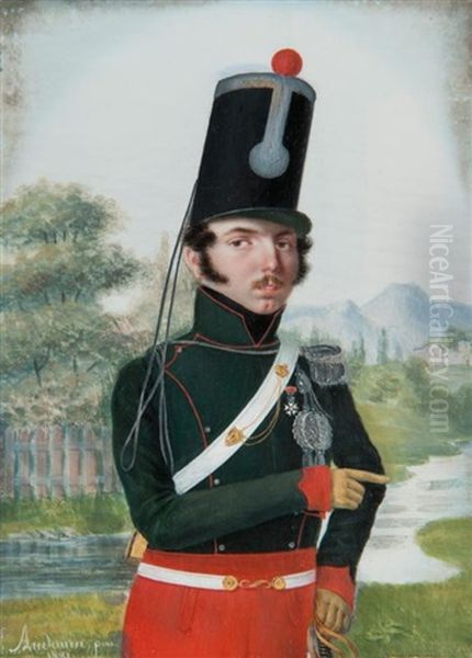 Portrait D'un Officier En Habit Oil Painting by Pierre-Elie Audouin