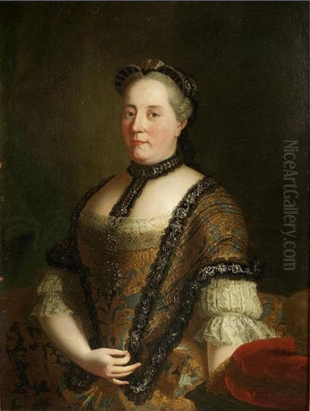 Portrait Of Maria Theresa, Empress Of Austria And Queen Of Hungary And Bohemia, Half-length Oil Painting by Johann Gottfried Auerbach