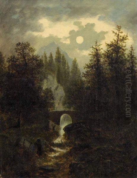 Mondnacht Bei Kirchberg Am Wechsel Oil Painting by Heinrich Adam