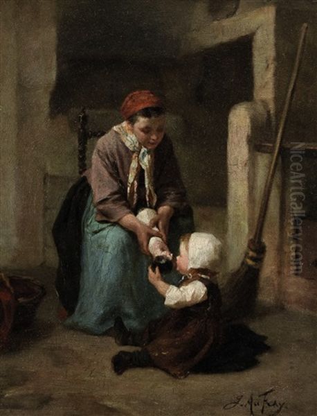 Mutter Mit Kind Und Puppe Oil Painting by Joseph Athanase Aufray