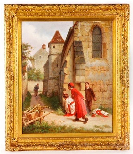 Children Playing Oil Painting by Joseph Athanase Aufray