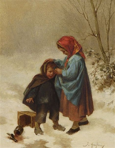 Das Missgeschick: Ein Madchen Trostet Seinen Kleinen Bruder Oil Painting by Joseph Athanase Aufray