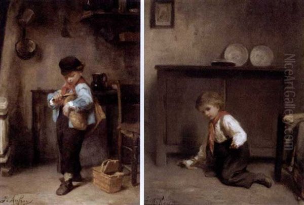 Little Rascal (+ Another; Pair) Oil Painting by Joseph Athanase Aufray