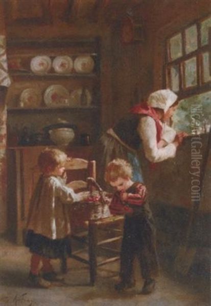 The Basket Of Cherries Oil Painting by Joseph Athanase Aufray