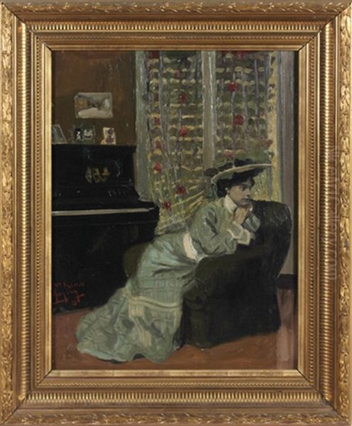 Interieur Mit Sitzender Dame Oil Painting by Auguste Auglay