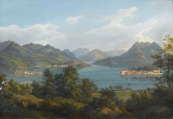 Lake Maggiore With The Borromean Islands Oil Painting by Heinrich Adam