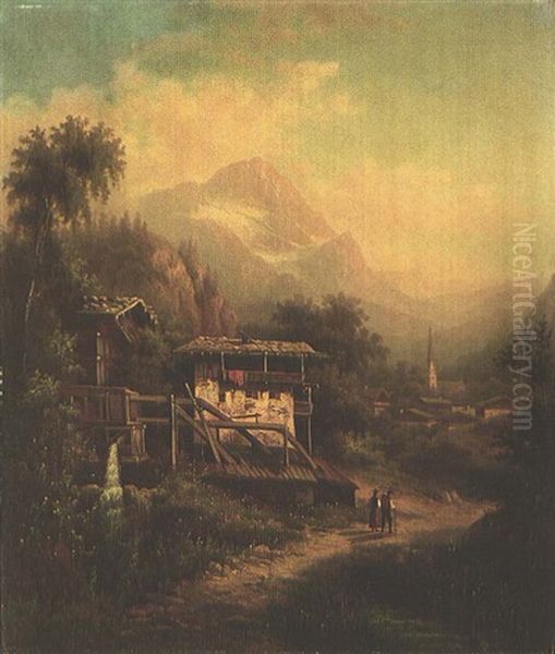 Muhle Bei Fugen Im Zillerthal (tirol) Oil Painting by Johann August