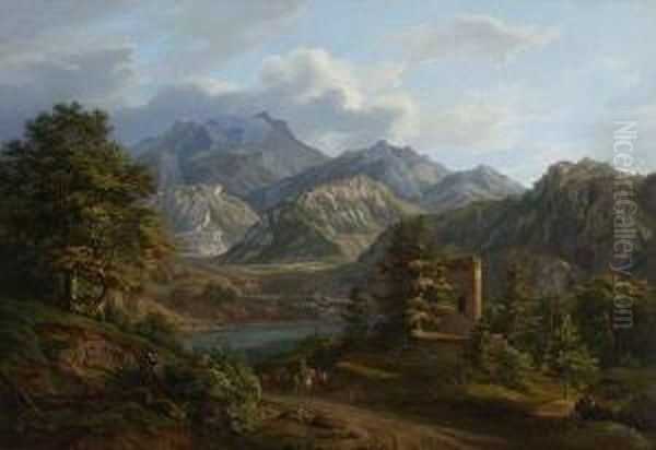 Ruine Und Schloss Am Fernsteinpass Oil Painting by Heinrich Adam