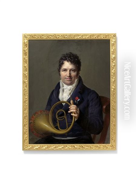 Frederic Duvernoy, Famous Horn Soloist At The Paris Opera, Holding A Cor Solo, Paris Horn, Wearing The Badge Of The Royal French Order Of The Legion Of Honour And The Medaille De La Fidelite Oil Painting by Jean Baptiste Jacques Augustin