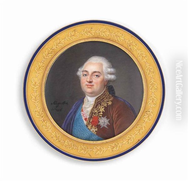 Louis Xvi (1754-1793), King Of France 1774-1792, In Gold-embroidered Brown Velvet Coat, Wearing The Blue Moire Sash And Breast-star Of The Royal French Order Of The Saint-esprit, The Badge Of The French Royal Military Order Of St Louis, And The Red Ribbon Oil Painting by Jean Baptiste Jacques Augustin