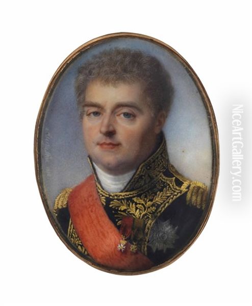 Louis Alexandre Berthier, 1st Prince Of Wagram, 1st Duke Of Valangin And 1st Sovereign Prince Of Neuchatel (1753-1815), In Blue Coat Embroidered With Gold Oak Leaves, Gold Epaulettes, White Stock Oil Painting by Jean Baptiste Jacques Augustin