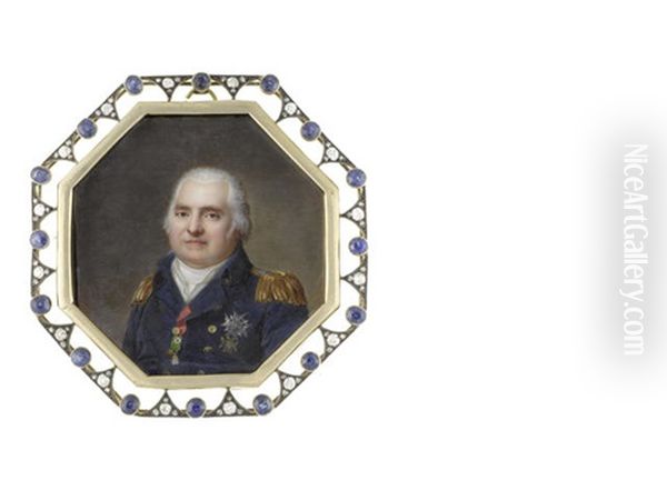 Louis Xviii (1755-1824), King Of France And Navarre (1814-1824), Wearing Blue Double-breasted Coat With Gold Epaulettes, Breast Star Of The Order Of Saint-esprit... Oil Painting by Jean Baptiste Jacques Augustin